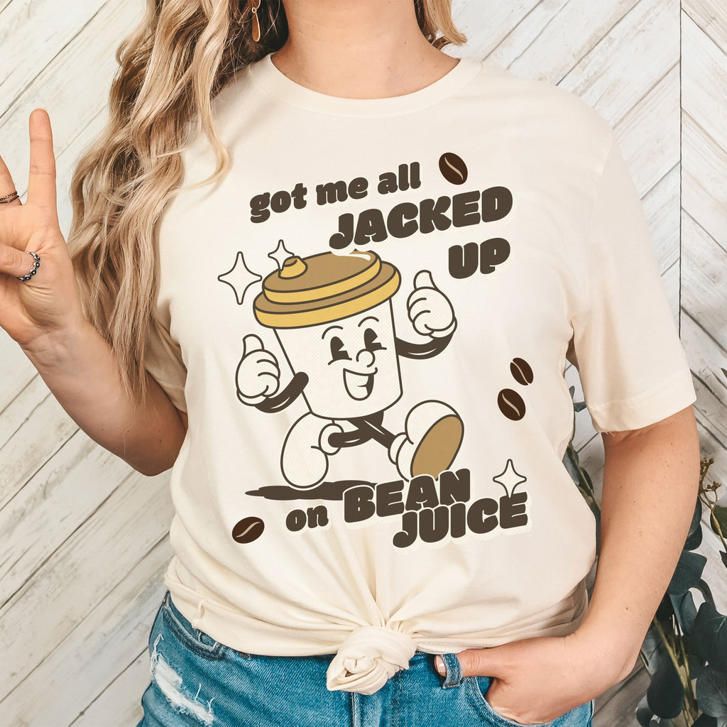 Funny Coffee Lover Shirt / Jacked Up on Bean Juice / Coffee Tee Shirt / Sassy Coffee Addict Gift / Caffeine Lover / Bean Juice