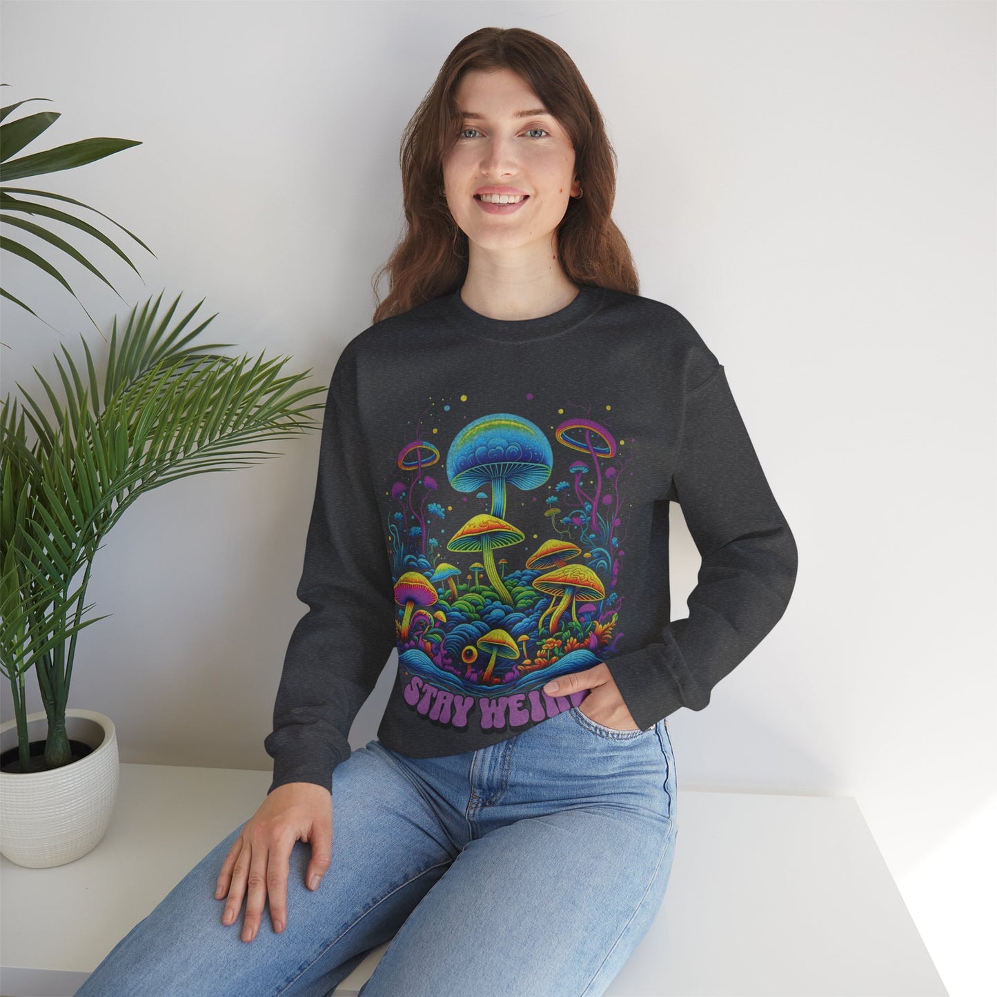 Stay Weird Sweatshirt. Colorful mushrooms Sweater, Psychedelic mushroom shirt, shroom lover shirt, shroom lover gift idea